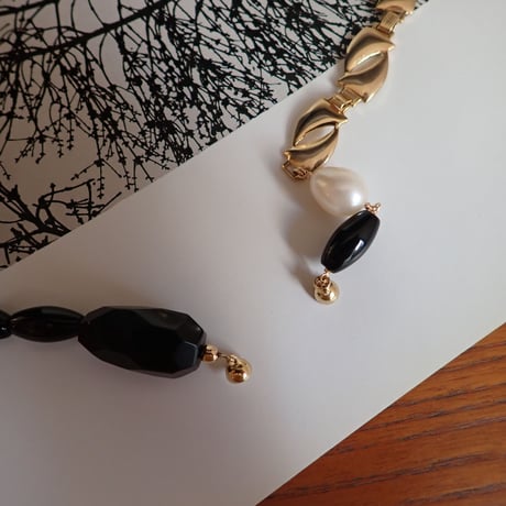 (一点もの）Brass chain × mix stones necklace  N14