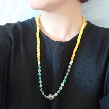 (1点もの） YL  beads × Chalcedony 14kgf Necklace PN10