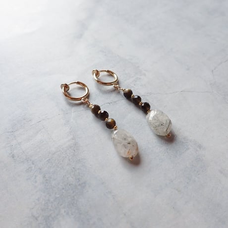 Obsidian × Rutilated Quartz earring - E185