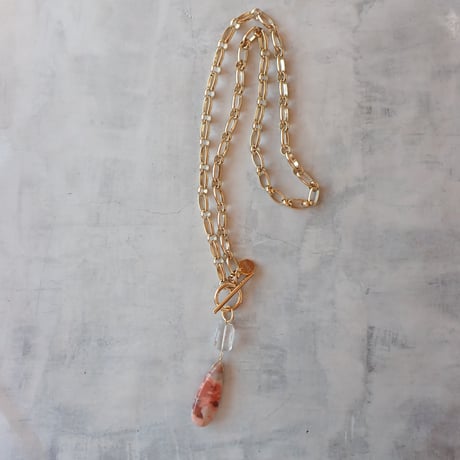 Long Chain Pendant NC -Lucky Jasper×Crystal quartz- N56