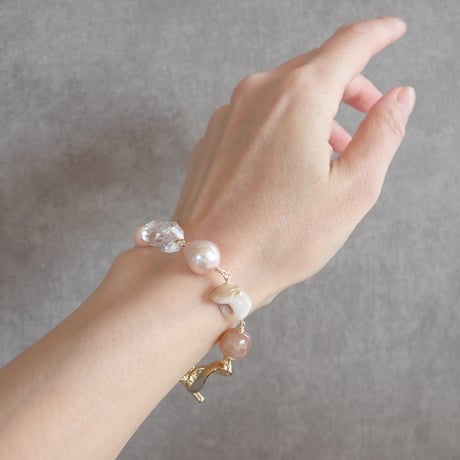 Mix Stones Bracelet  Pink beige B16