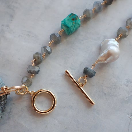 labradorite × turquoise necklace - N90