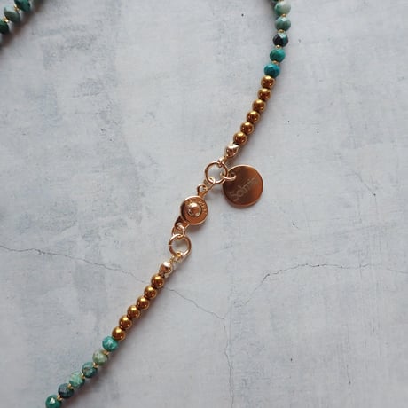 ✴︎Re new✴︎ chrysocolla × gold rutilated quartz necklace - N89