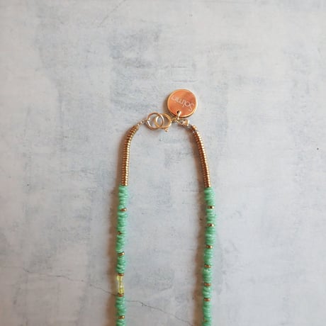 （1点もの）Green beads × Pearl 14kgf Necklace PN01