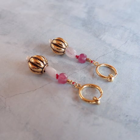 morganite × red knot earring - E209