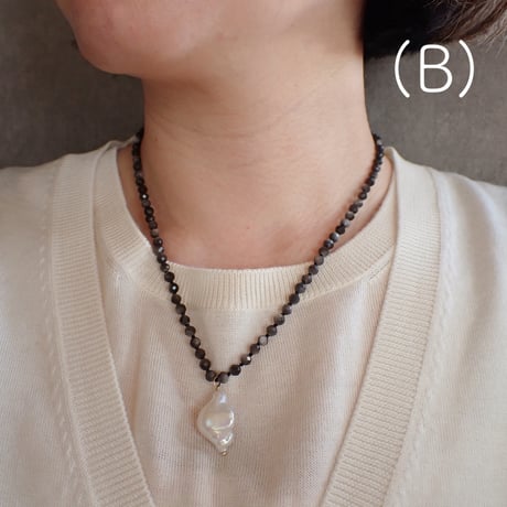 Baroque pearl × silverobsidian NC - N85