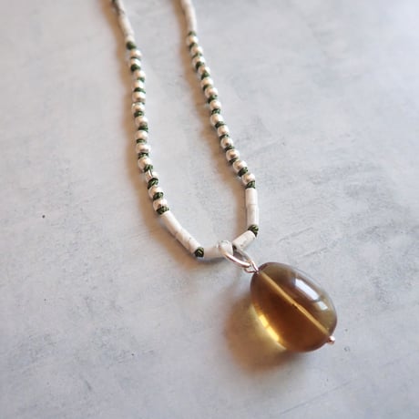 Silver Beads Silk knot NC Green×Beer quartz N25