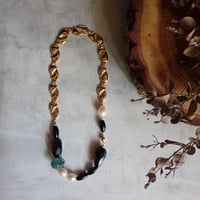 (一点もの）Brass chain × mix stones necklace  N14