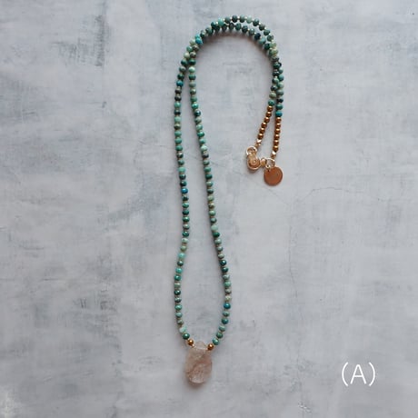 ✴︎Re new✴︎ chrysocolla × gold rutilated quartz necklace - N89