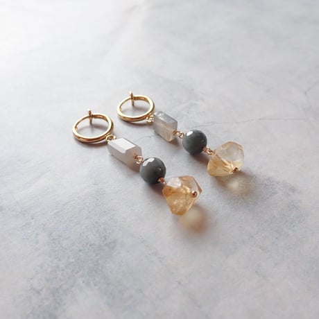 Citrine × eagle eye earring - E186
