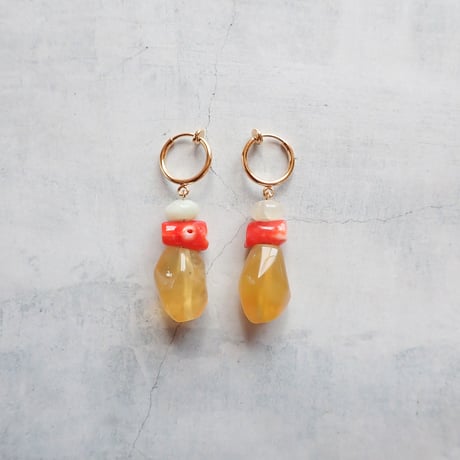 Yellow opal × Red coral Earring　E110