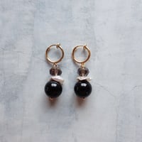 Smoky Qtz ×  onyx earring - E188