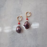 Dark color Pearl × Coral  Earring- E159