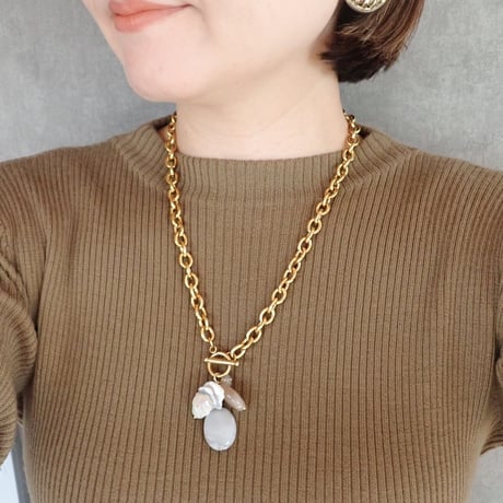 Short SUS Chain Pendant NC - Agate × Flat Pearl - N61