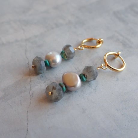 labradorite × FWP earring - E205