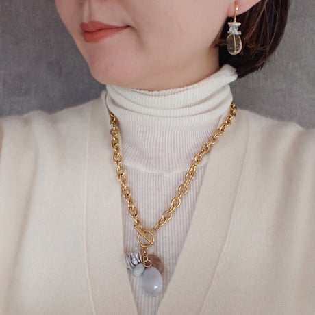 Short SUS Chain Pendant NC - Agate × Flat Pearl - N61