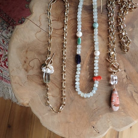 Long Chain Pendant NC -Lucky Jasper×Crystal quartz- N56