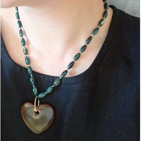 GR Shell beads × Heart horn 14kgf Necklace PN12