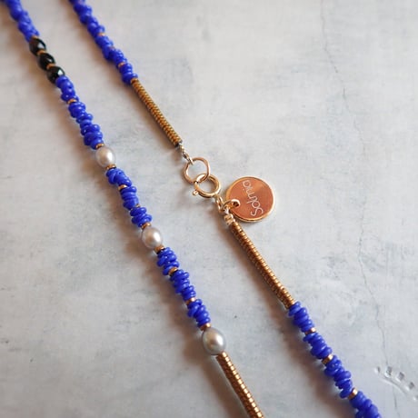 （1点もの）Blue beads × Pearl 14kgf Necklace PN02