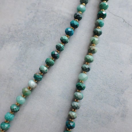 ✴︎Re new✴︎ chrysocolla × gold rutilated quartz necklace - N89
