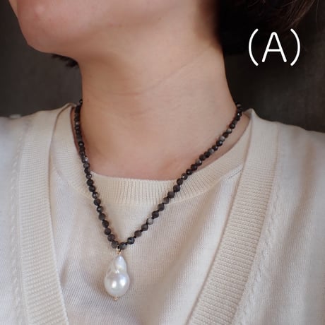 Baroque pearl × silverobsidian NC - N85