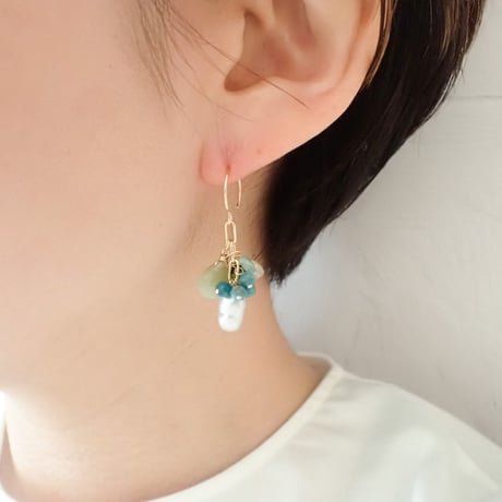 （1点もの）Mix Stones Earring - 南洋真珠 - E105