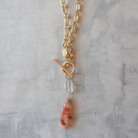 Long Chain Pendant NC -Lucky Jasper×Crystal quartz- N56