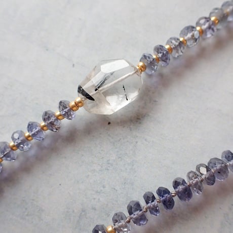 （1点もの）Iolite × Black Rutile Quartz Necklace- N42