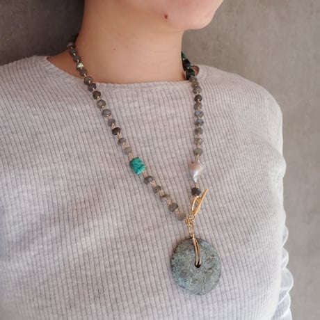 labradorite × turquoise necklace - N90