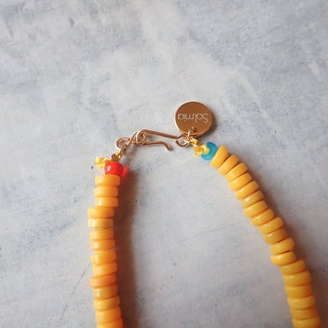 (1点もの） YL  beads × Chalcedony 14kgf Necklace PN10
