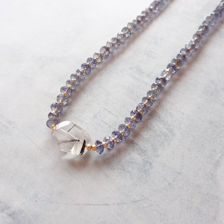 （1点もの）Iolite × Black Rutile Quartz Necklace- N42