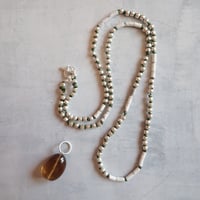 Silver Beads Silk knot NC Green×Beer quartz N25
