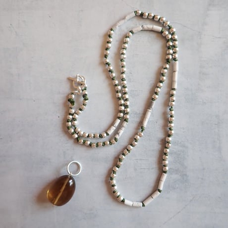 Silver Beads Silk knot NC Green×Beer quartz N25