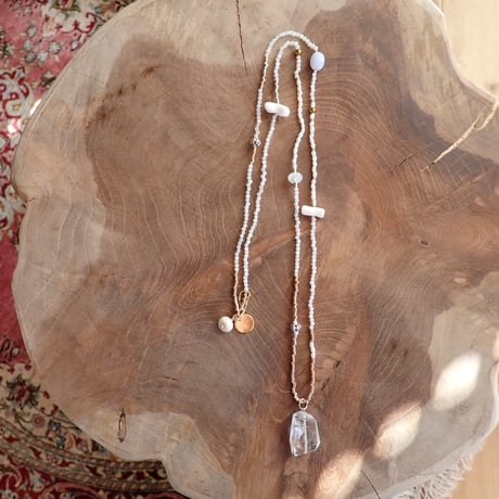 White coral × Black Rutile Quartz Pendant Necklace- N44