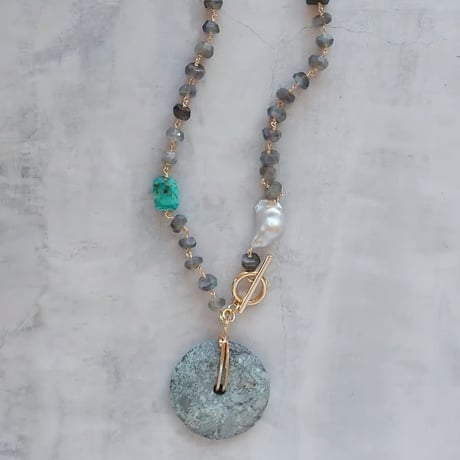labradorite × turquoise necklace - N90