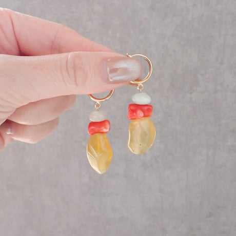 Yellow opal × Red coral Earring　E110