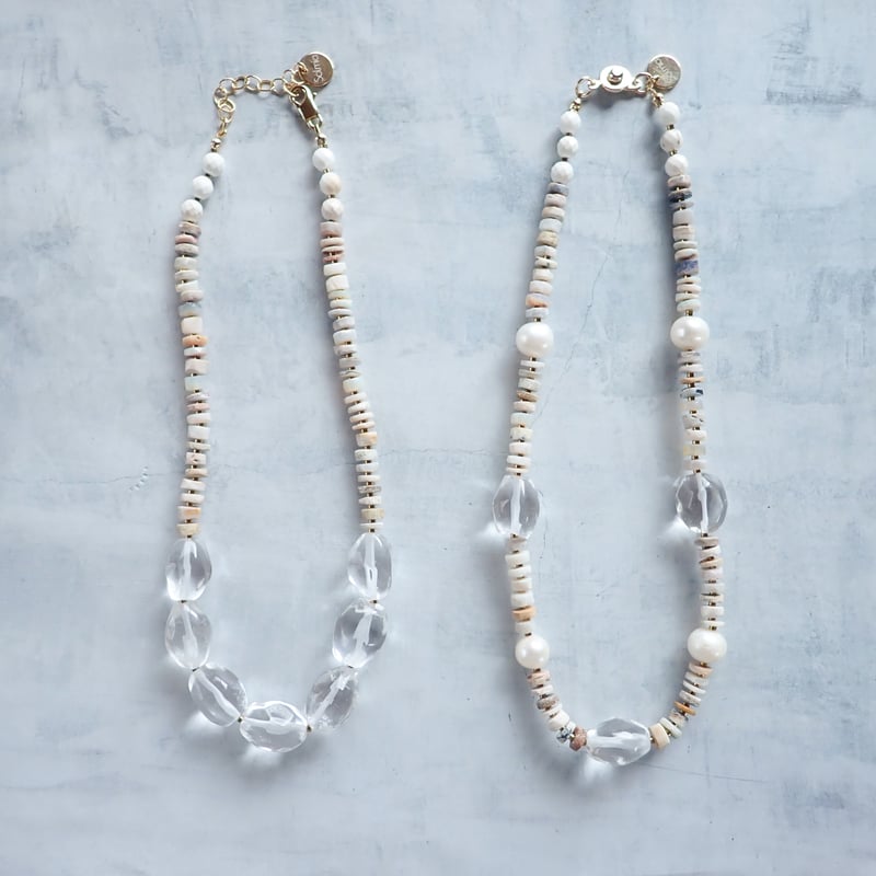 Crystal QTZ × Opal × Pearl Necklace - N52 | Solmia
