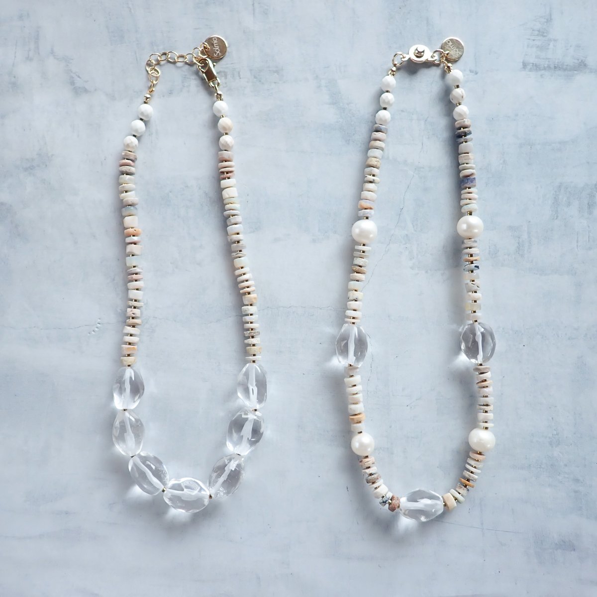 Crystal QTZ × Opal × Pearl Necklace - N52 | Solmia