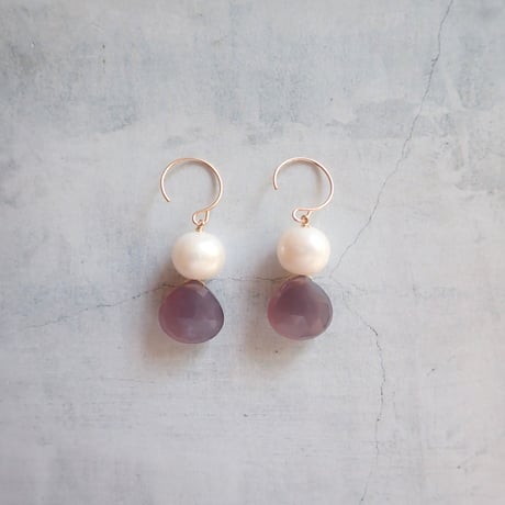 Pearl×Chalcedony Combi Earring E83