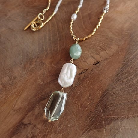 Triple stone -Green-  Pendant Necklace - N45