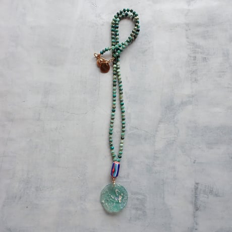 Roman glass × Chrysocolla necklace- N98