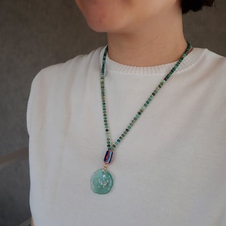 Roman glass × Chrysocolla necklace- N98