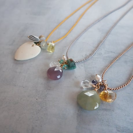 Silk cord × mix stones Necklace #2- N54