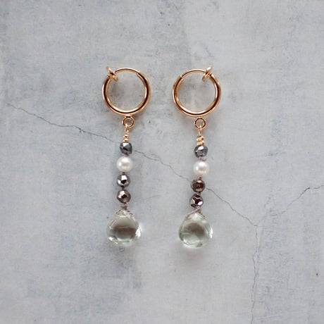 Green Amethyst× Pyrite earring - E191
