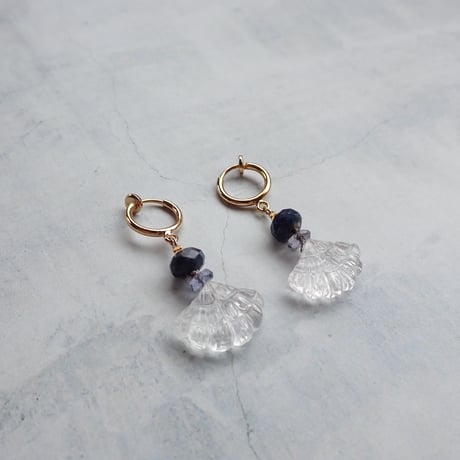 Flower carving QTZ × Sapphire Earring- E192