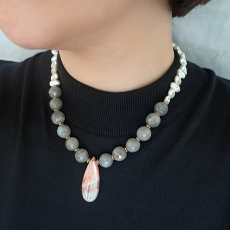 Pink Jasper × Labradorite Necklace N28