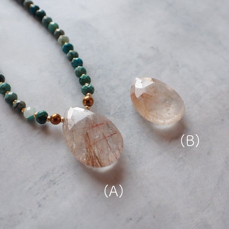 ✴︎Re new✴︎ chrysocolla × gold rutilated quartz necklace - N89