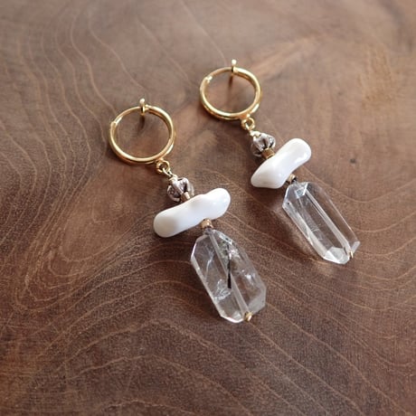 Black Rutile Quartz  × White coral Earring- E123