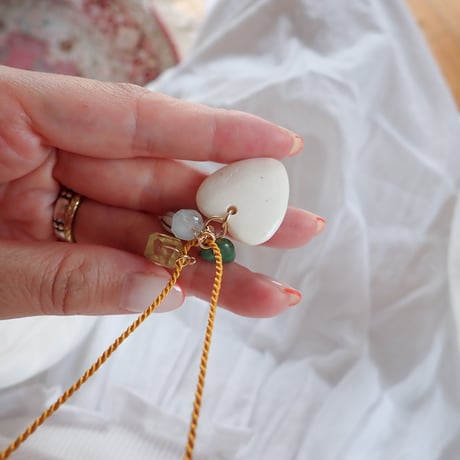 Silk cord × ♡ × mix stones Necklace #１- N55