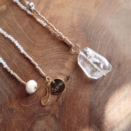 White coral × Black Rutile Quartz Pendant Necklace- N44